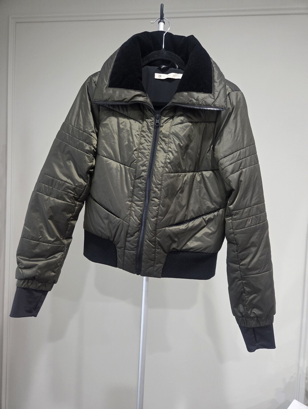 Blanc Noir Olive Quilted Puffer Jacket with Black Trim Sz.S